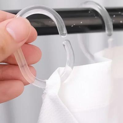24/12PCS Shower Curtain Rings Hooks Bath Drape Window Glide Transparent Hanger Loop C-shape Hooks Ring Bathroom Shower Rod Clips