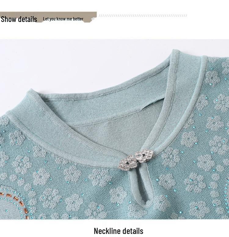 Elegant 2026 Spring/Autumn Knitted Top with Qipao Collar & Gauze Sleeves for Middle-aged and Elderly Women.