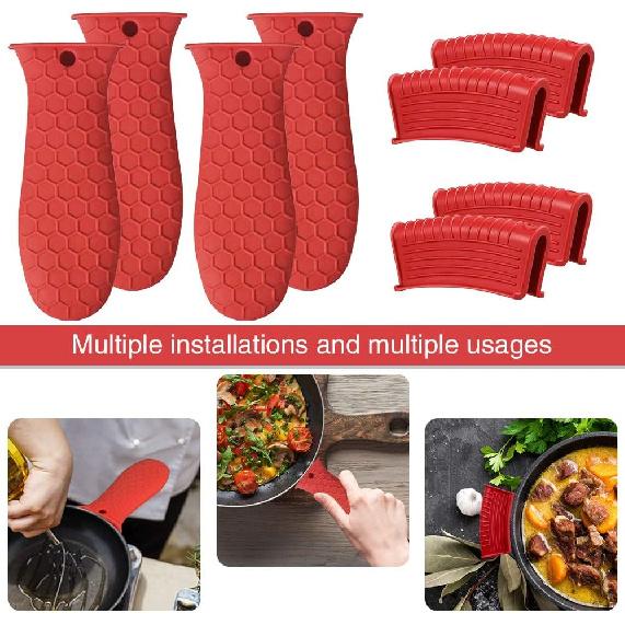 8 Pack Cast Iron Handle Cover, Silicone Hot Handle Holder, Assist Handle Holder, Non-Slip Pot Holder Sleeve, Pot Handle Covers Heat Resistant