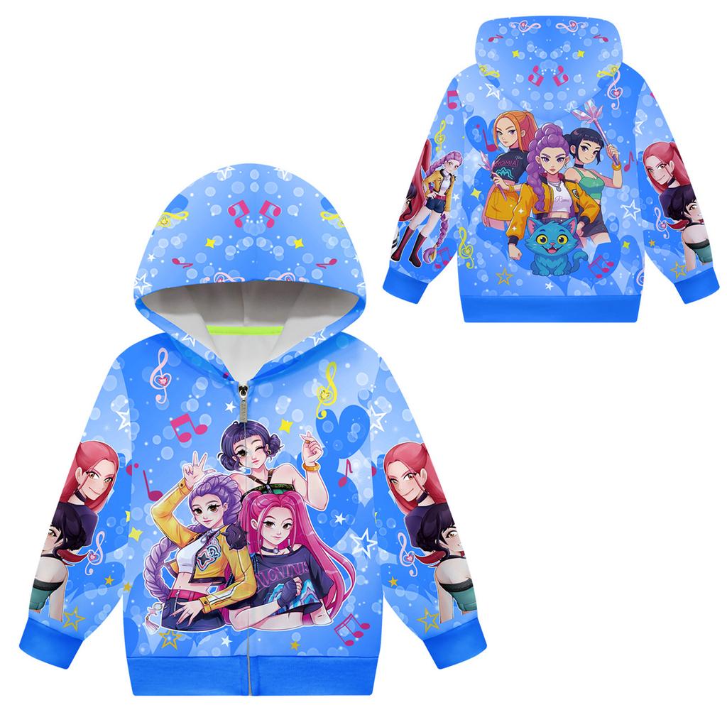 Girls Hoodie 3D Cartoon Jacket Sweatshirt Music Zip Hooded Long Sleeve Tops