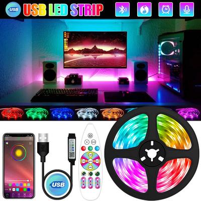 Barre lumineuse Led RGB 5050, Bluetooth, 1M-30M, DC 5V, USB, rétro-éclairage TV, décoration de salle, bande Diode Flexible, néon pour chambre à coucher