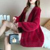 Women's Loose Lazy-Style Thick Sweater Coat: Korean-Style Mink Velvet V-Neck Knit Cardigan Outerwear