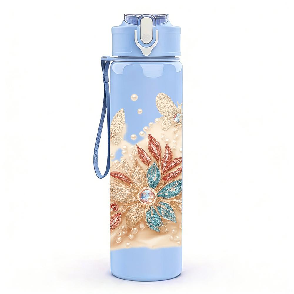 1PC Soft Dried Floral Bouquet 750ml Color Plastic Sports Water Bottle Leakproof Flip Straw Lid For Sports Office Home Use