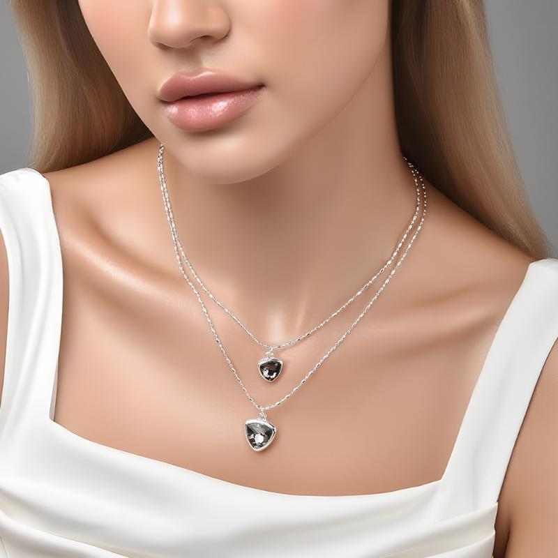 Double Layer Heart  Pendant Necklace Sweater Chain Charms Choker For Women Elegant Gifts