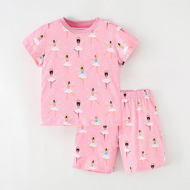 Girls' Two-Piece Summer New Style Set for Toddlers and Young Children, Pink Casual Round Neck Short-Sleeved Pants Children's Suit Trendy