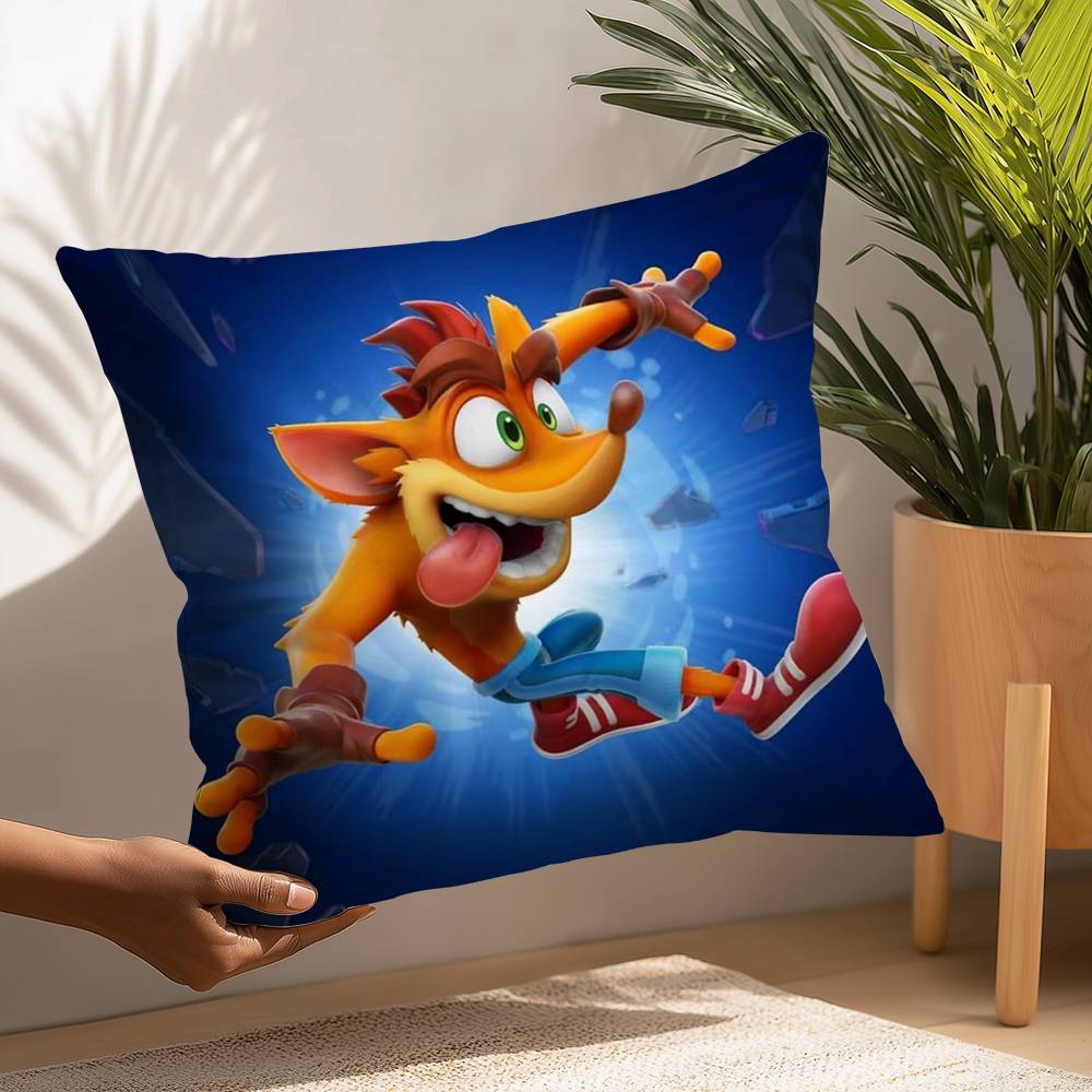 Cartoon Spiel Crashs Bandicoot Kissenbezug Plüschstoff Weicher Kissenbezug Beidseitig bedruckt Kissenbezug Haushaltsgeschenke