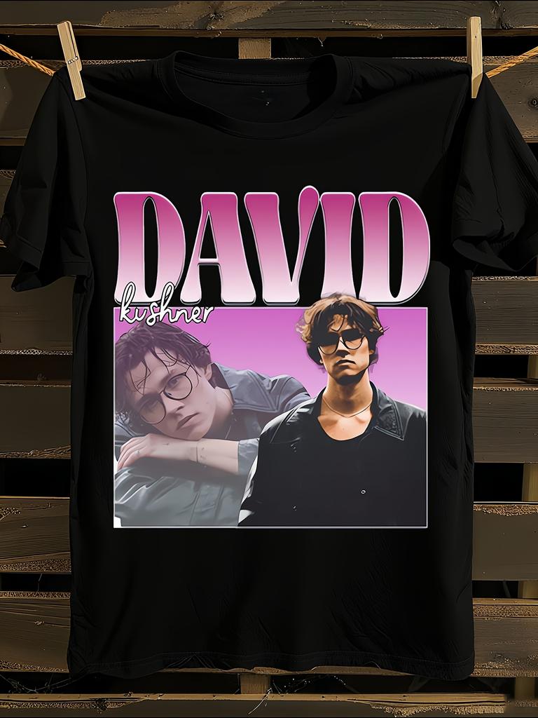 David Kushne Graphic T-Shirt Mens Tshirt Womens Tshirts with Letters Print Short Sleeves T-Shirt Casual Street Tee Shirt Top