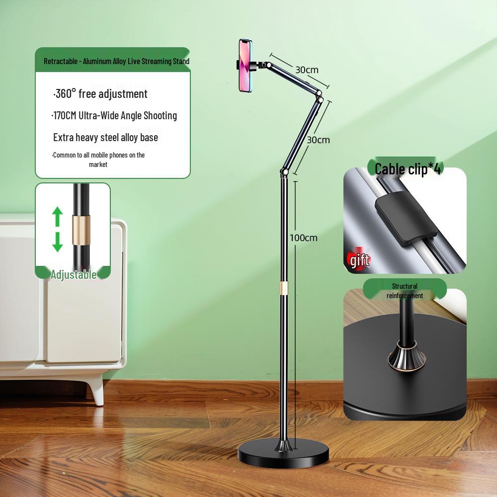 360° Floor-Standing Mobile Phone Stand for Overhead Shots & Selfie Live Broadcasts