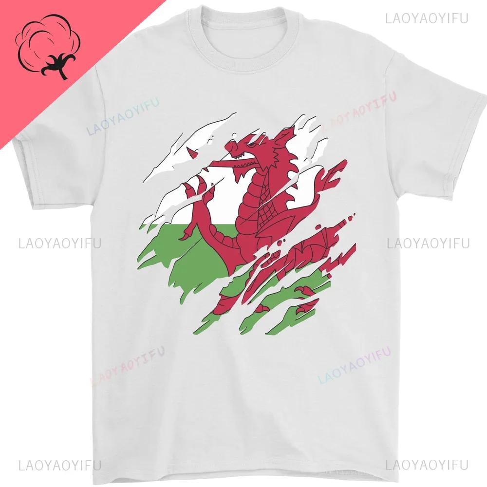 Torn Flag Wales Welsh Dragon Men T-Shirt  Men and Women Graphic Vintage Unique O-neck Short-sleev Hot Sale T Shirt S