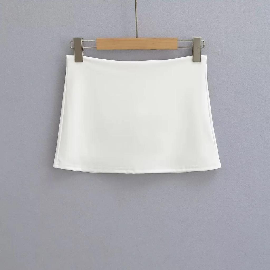 2025 Neuer einfarbiger Anti-Glare-Midirock für Damen mit integrierten Sicherheitshosen, Hüftbetonter Rock, Sexy kurzer Rock