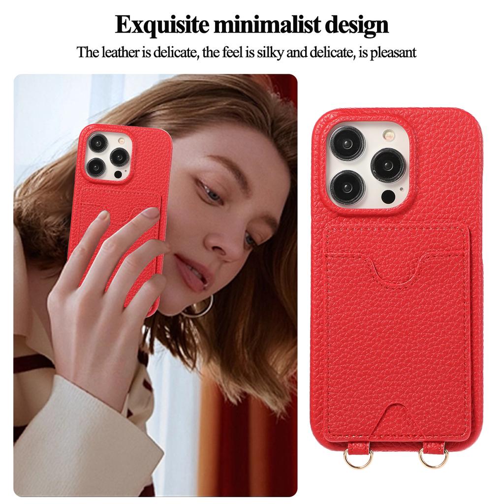 Long Lanyard Vertical Cards Solt Leather Wallet Case For iPhone 15 Pro Max 14 Plus 13 Mini 12 11 7 SE 2022 Crossbody Skin Cover