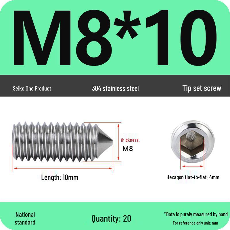 304 Stainless Steel Internal Hex Set Screw | Headless Grub Screw M2-M16