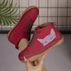 Botas Femininas Plus Size Estampa de Gato Cano Curto Salto Baixo Cadarço Moda Confortáveis Todas as Estações Primavera Outono