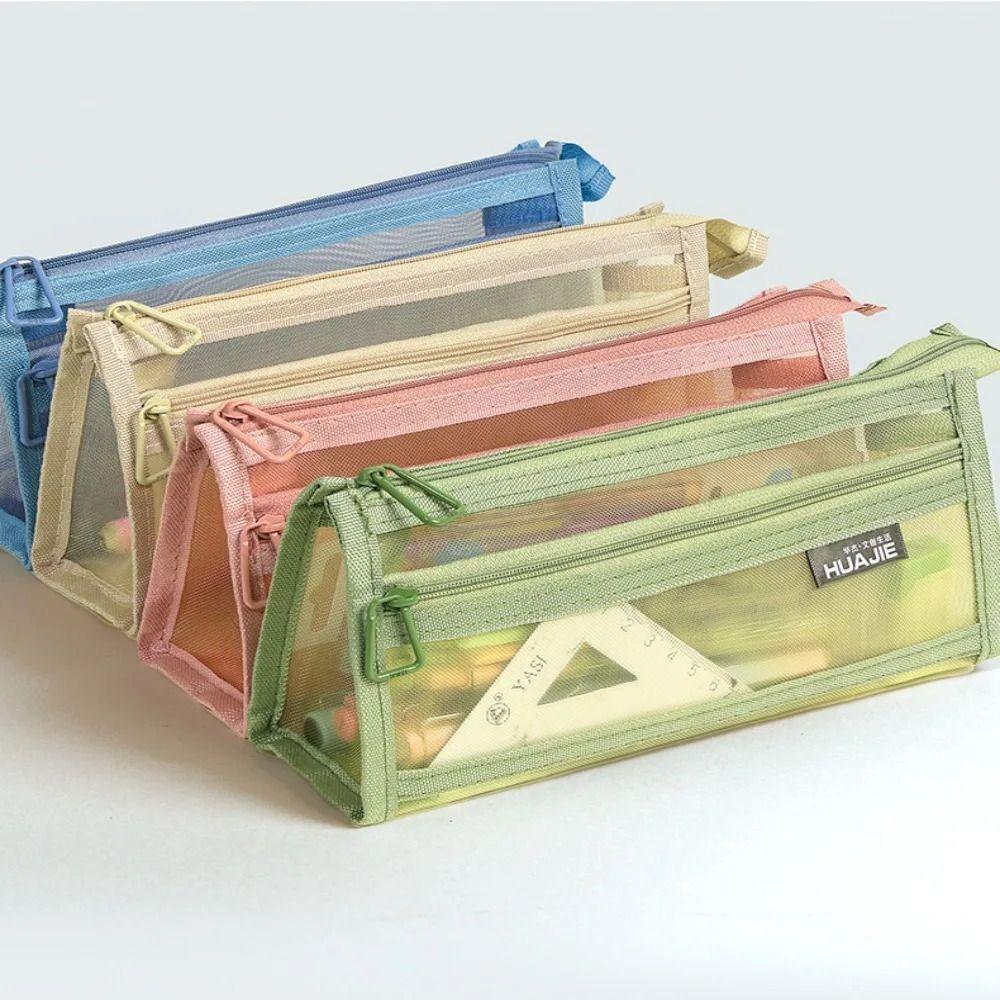 Double Layer Transparent Pencil Case Large Capacity Stationery Storage Bag  Office School Supplies