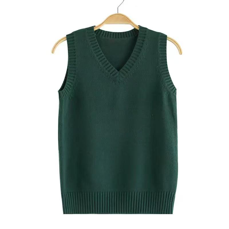 Unisex V-Ausschnitt College-Stil Strickweste - Ärmellos, Einfarbig, Vielseitig
