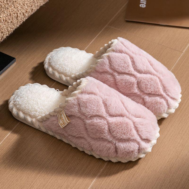 Women's and Men's Plush Non-Slip Cotton Slippers - Indoor Warmth for Spring, Autumn, and Winter
