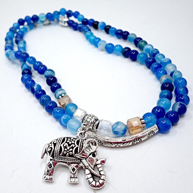 Blue agate crystal bracelet jewelry retro multi-layer blue pattern elephant tourmaline bracelet Buddha bead jewelry