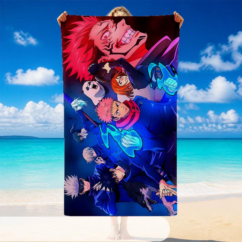 Schnelltrocknendes Strandtuch mit Jujutsu Kaisen Muster, Leichtes saugfähiges Handtuch für Pool, Strand, Urlaub
