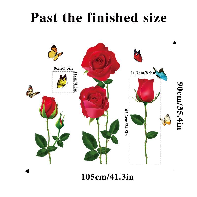Valentine's Day Gift Red Rose Wall Sticker Classic Romantic Home Decor for Living Room Bedroom