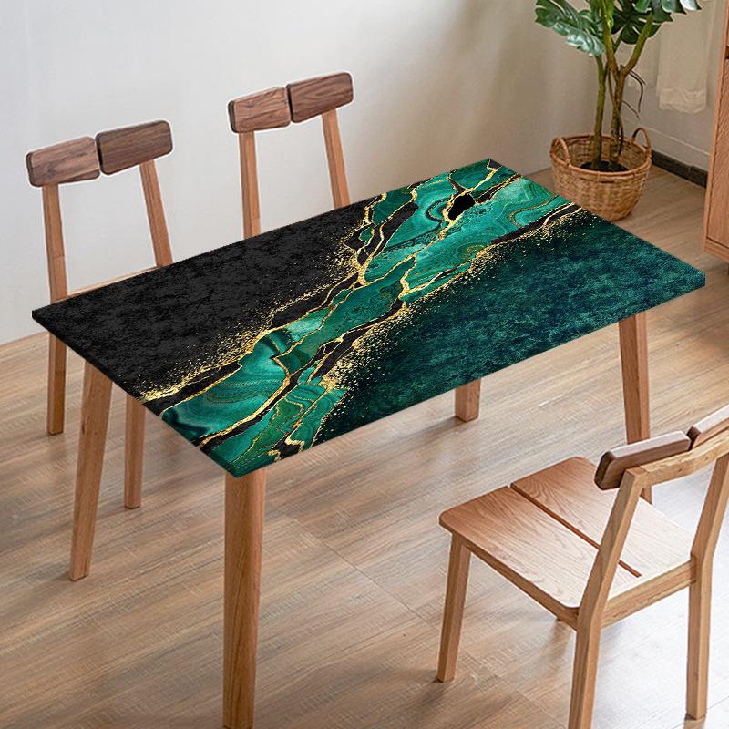 Black White Imitation Marble Texture Tablecloth Digital Printed Fabric Table Cover Restaurant Dining Table Edge