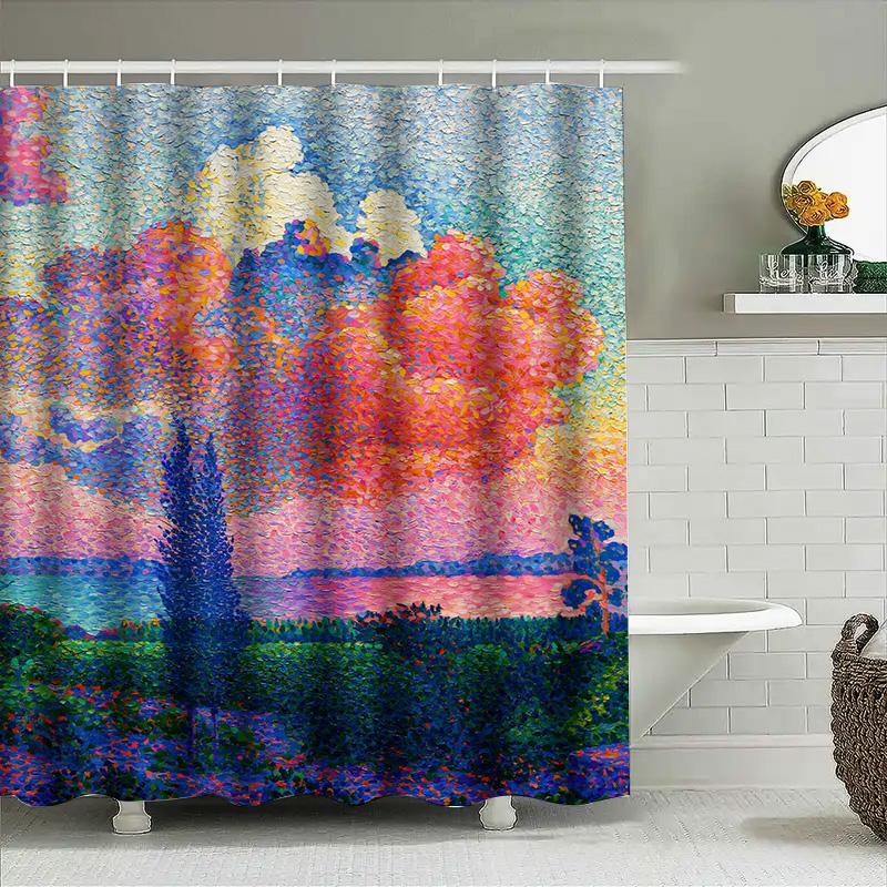 Artistic Shower Curtain Modern Decorative Watercolor Pattern With Rainbow Colors Perfect For Home Bathroom Decoration
