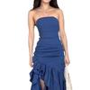 European and American women's clothing strapless solid color slit ruffle edge sexy tube top dress