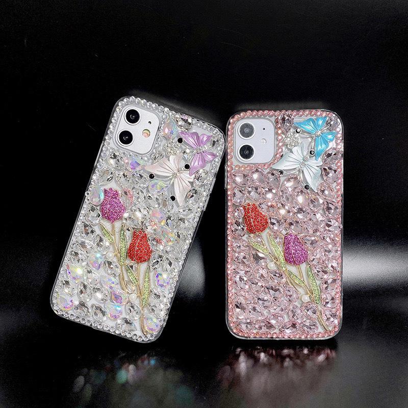 Luxury Rhinestone Mobile Phone Case Is Suitable For Apple 16Promax Rose Iphone17 Butterfly 14 Full Diamond Xr Women'S Model.