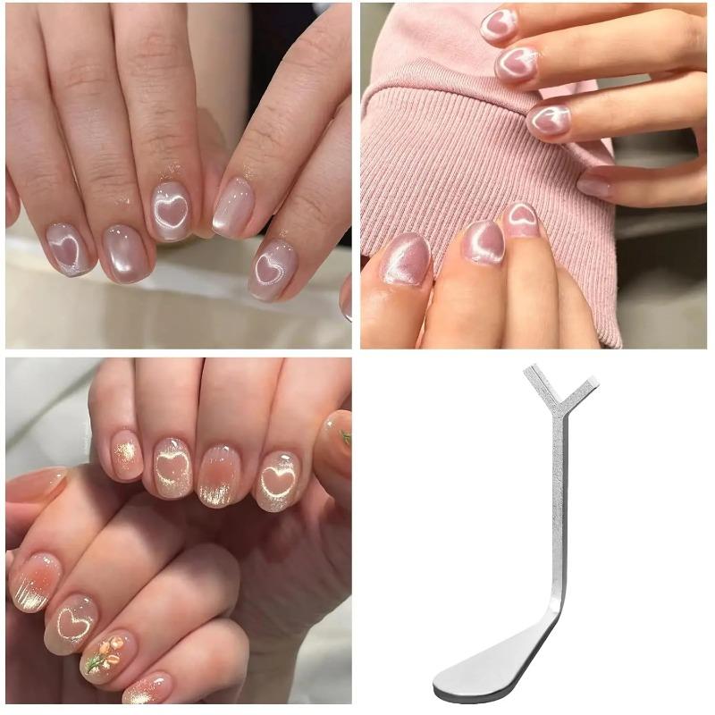 Set de 2 Imanes para Uñas Gato Ojo de Gato Forma de Corazón, Varilla Magnética Cilíndrica para Crear Ojo de Gato Francés Forma de Corazón en Uñas Herramientas de Manicura
