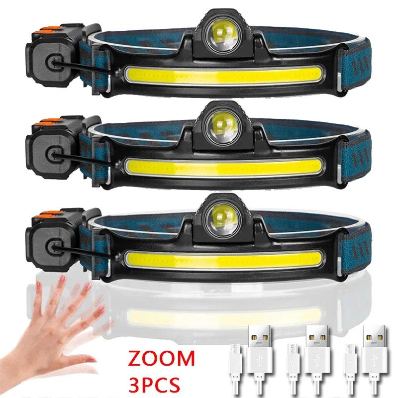 IR Sensor LED Headlamp Powerful XPG+COB Headlight 2000mAh 18650 USB Head Lamp Portable Floodlight Flashlight Waterproof Lantern