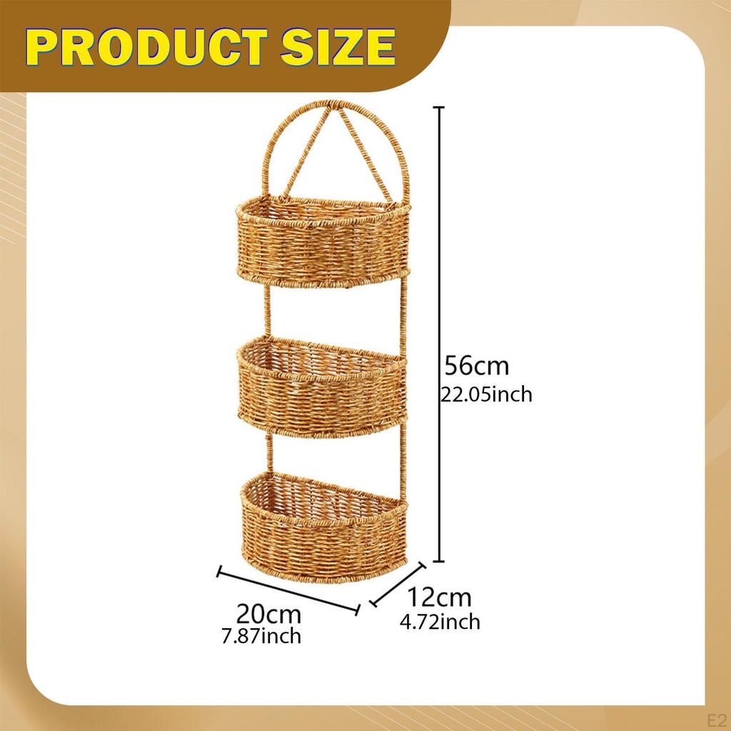 Cesta de Armazenamento Decorativa Feita de Rattan Sintético com Alça, Pendurada Feita à Mão para A