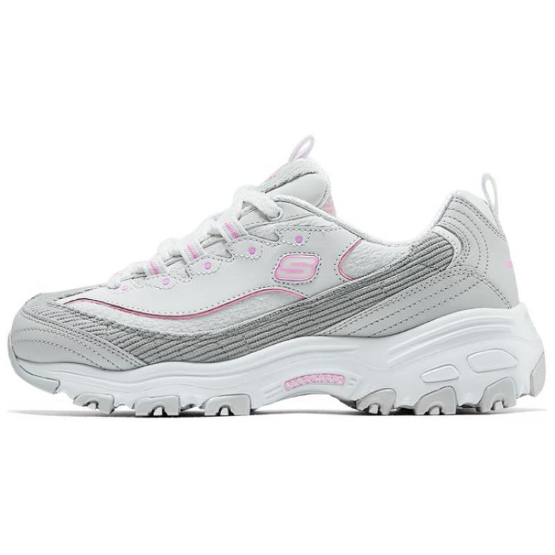 Skechers DLITES Women Fabric Synthetic Light Cushioned Low Top Running Shoes Grey Pink 150242-LGPK 37