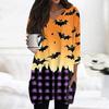 Womens Tops V-neck 3/4 Sleeve Blouses Casual Mid-length Shirts Fashion Halloween Print Tunic Tops With Pockets
