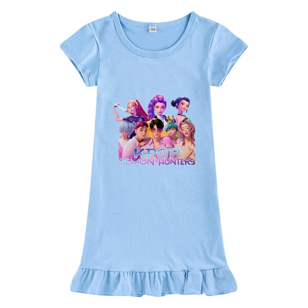 M1204 Kids Girls Sajaboys Kpop Rumi Zoey Mira Print Short Sleeves Ruffle Dress