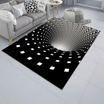 3D Vortex Optical Illusion Rug Vision Vertigo Area Rug Realistic Vortex Black And White Doormat Non-Slip Floor Mat for Living Room Bedroom Entrance