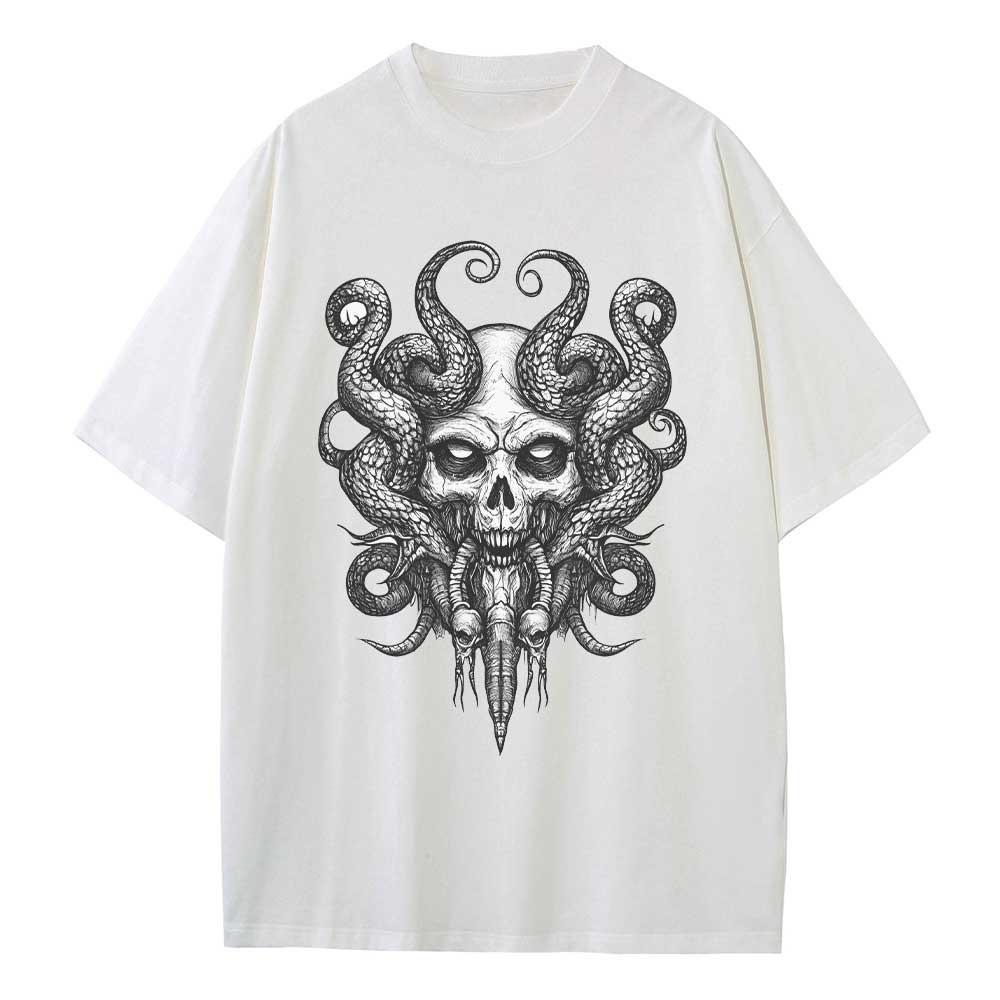 Baggy T Shirt Skull Mysterious Creature Graphic Tees Dropped Shoulders Vintage Unisex Tops Oversize T Shirts