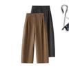 Women's Plus Velvet Wool-Blend Wide-Leg Scimitar Pants - Winter Warm, Thick, Short-Length, Straight-Cut, Nine-Point Casual Style