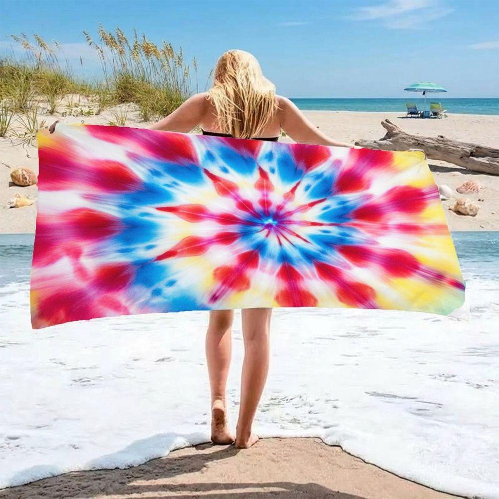 Colorful Tie Dye Beach Towel Oversized Soft Quick Dry Sand Free Lightweight Microfiber Bath Towel For Pool Travel Summer