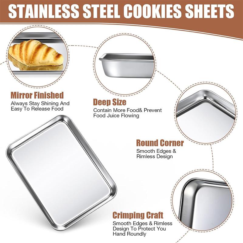 3pcs Baking Sheet Pan Stainless Steel Barbecue Grill Rectangle Trays Non-stick Rust Free Baking Dishes Toaster Oven Bakeware