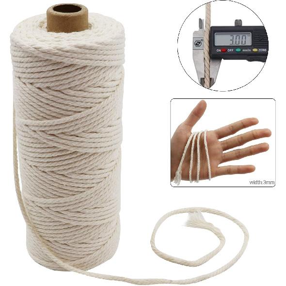 328ft Cotton Macrame Cord 3mm, Owlbbabies Not Dyed Natural Cotton Rope 4-Strand Soft Macrame Rope for Wall Hanging, Plant Hanger, DIY Crafts,