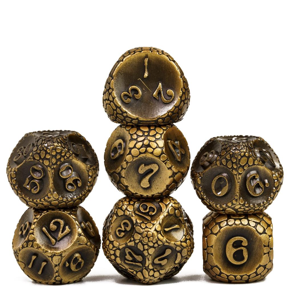 Cusdie Metal Solid DND Dices Pebbles Texture 7Pcs D4-D20 Polyhedral Dice Set for Role Playing Game Pathfinder Board Games TRPG