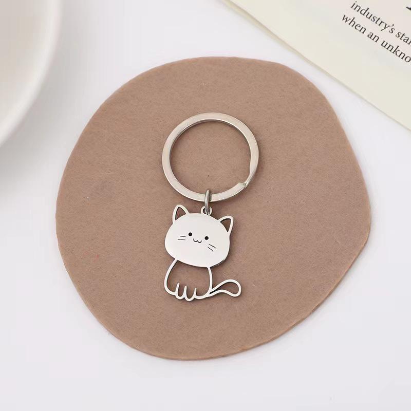 Creative Stainless Steel Cartoon Cat Couple Keychain - Cute & Simple Design