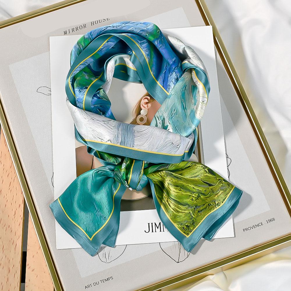 16*145CM 100% Mulberry Silk Scarf Double-Layer Double-Sided Long Narrow Ribbon Scarf Spring Summer Neck Scarf & Hair Tie