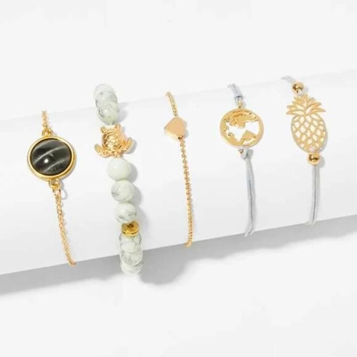 Bracelet - SHOP-STORY - NICKI - 5 Bracelets - Style Tropical - Rose Gold - Woman
