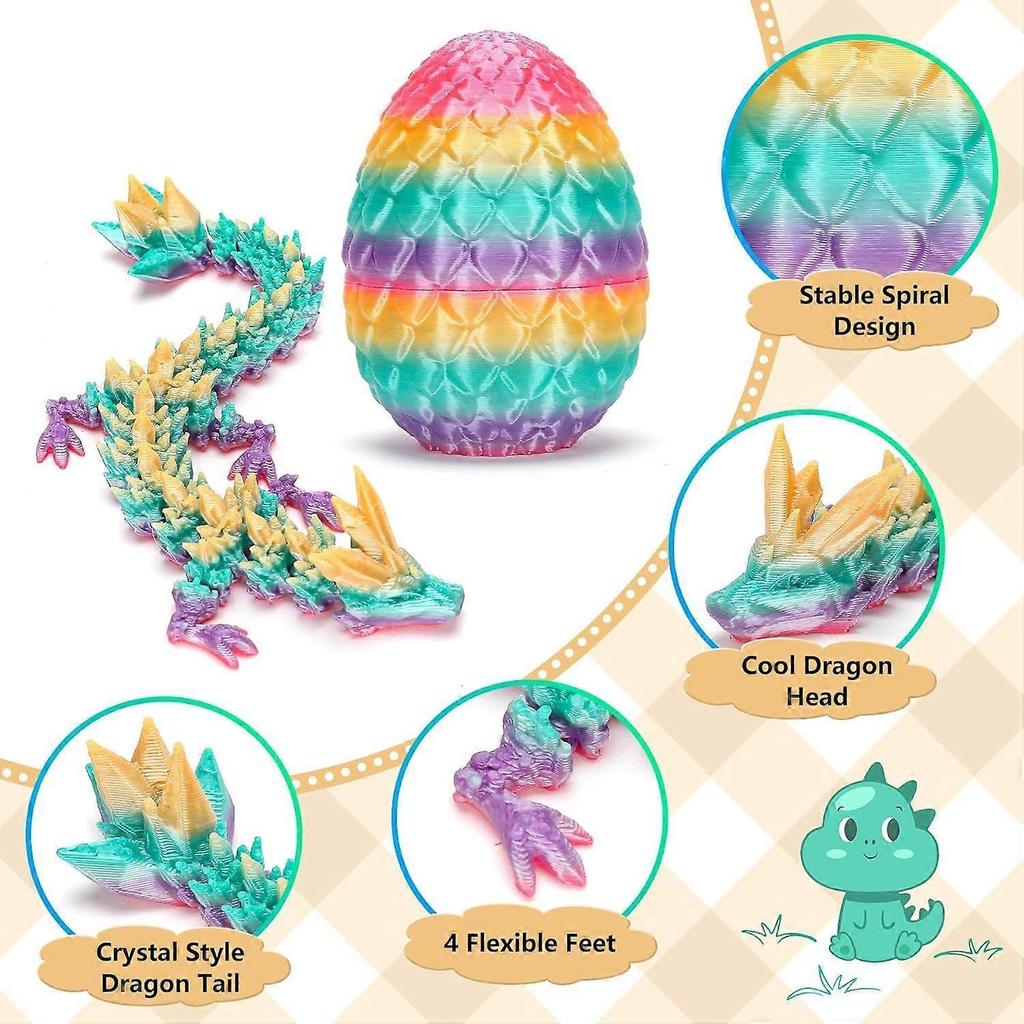 12 Pcs 3D Printed Dragon Easter Basket Stuffers Essentials,Mini Dinosaur Easter Egg Fillers Set Articulated Crystal Dragon Fidget Toys for Kids Christ