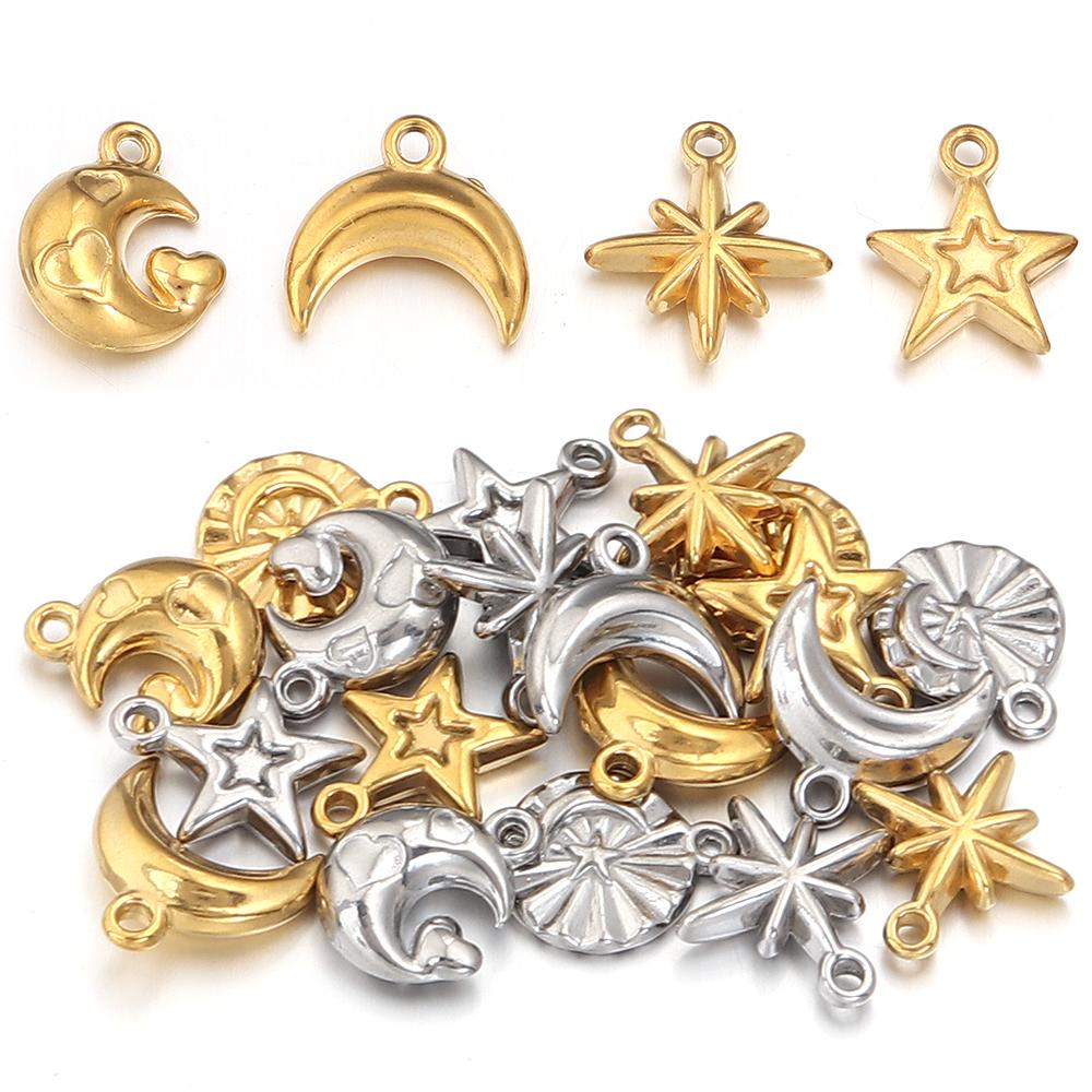 5pcs/lot High Quality Stainless Steel Pendant Star Moon Round Shape Fashion Charms For Jewelry Making DIY Necklace Earrings Gift