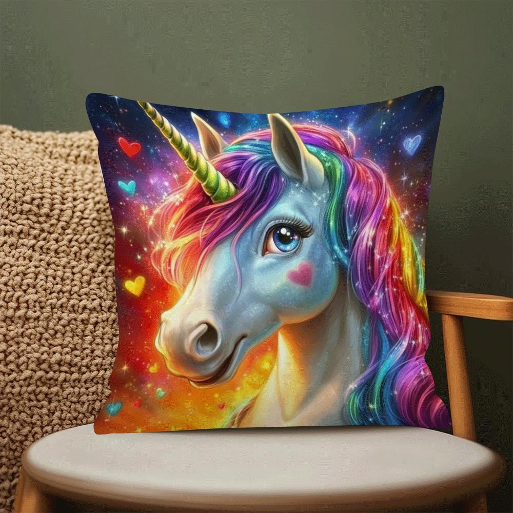 1pc Happy Cartoon Unicorn Throw Pillow Cover, -Stylish and Soft, Ideal for Living Room, Bedroom, or Office (Pillow Insert Not Included)