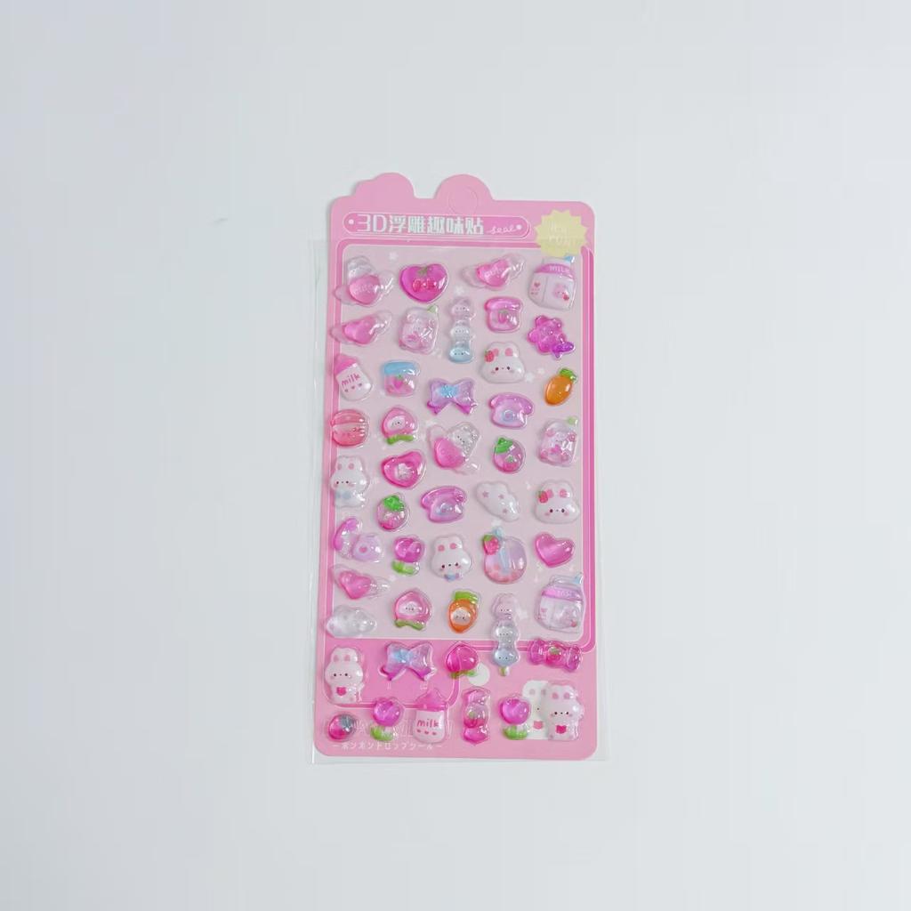 3D Japanese Cute Crystal Epoxy Relief Stickers Cartoon Bunny Bear Stickers Journaling Stationery Cute Stickers Gifts