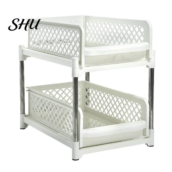 Double-layer Bathroom Organizer Sliding Under-sink Storage Rack Double-Layer Design Large Capacity Kitchen Shelf Strong Load-bearing Easy Assembly