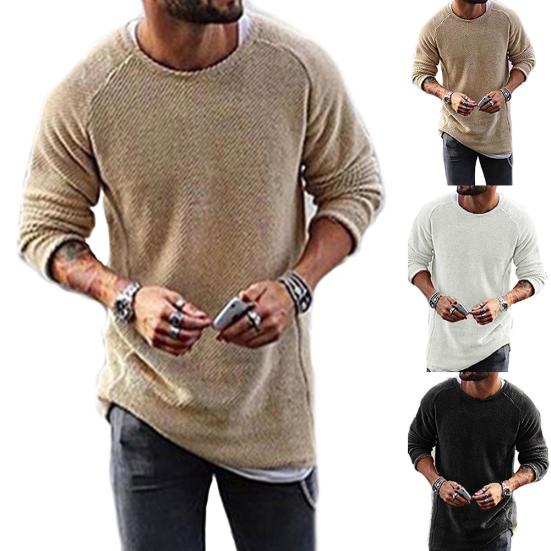 Men Casual Solid Color Sweater Knitwear O Neck Long Sleeve Shirt Pullover Top