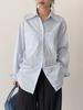 Ladies' Casual Loose-Fit Light Blue Shirt with Lapel and Long Sleeves